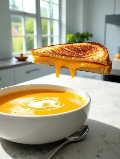 Butternut Squash Soup with Grilled Cheese - Creamy Pumpkin