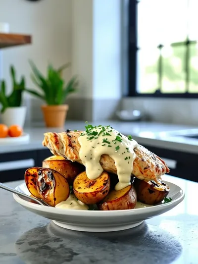 Chicken and Potatoes with Garlic Parmesan Cream Sauce