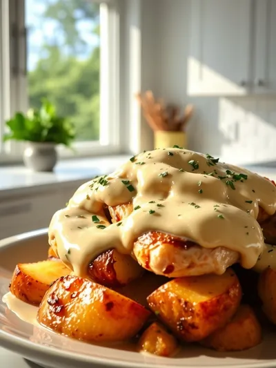 Chicken and Potatoes with Garlic Parmesan Cream Sauce