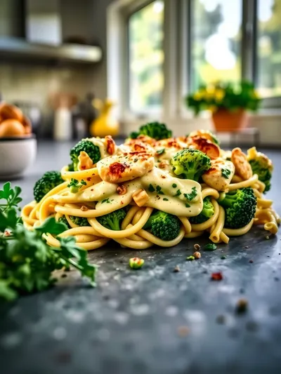 Creamy Pesto Chicken and Broccoli Pasta Bake