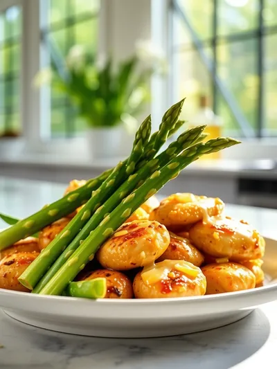 Garlic Butter Chicken Bites and Asparagus