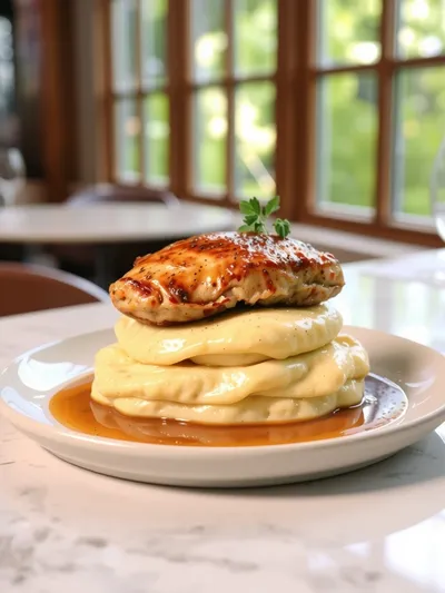 Glazed Garlic Herb Chicken Breast with Creamy Mashed Potatoes - ready to serve