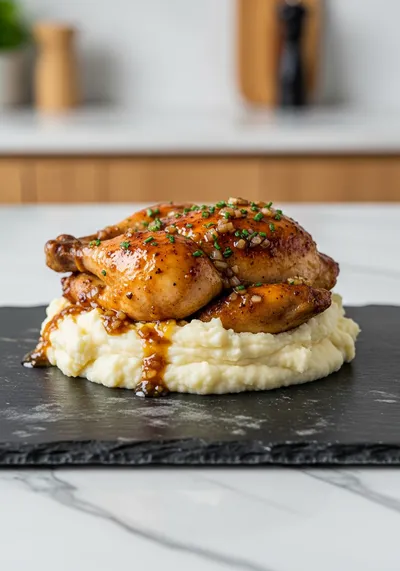 Glazed Garlic Herb Chicken Over Creamy Mashed Potatoes
