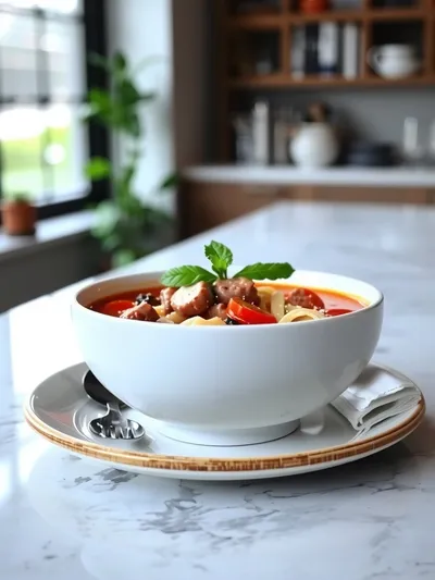 Italian Beef Sausage Pasta Soup - ready to serve