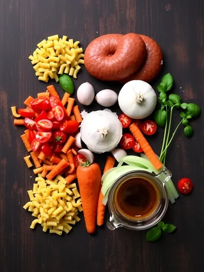 Italian Beef Sausage Pasta Soup - ingredients preparation