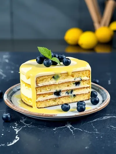 No-Bake Lemon Blueberry Cream Cake - ready to serve