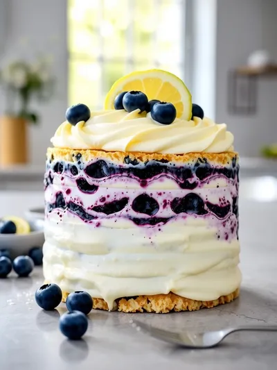 No-Bake Lemon Blueberry Cream Cake