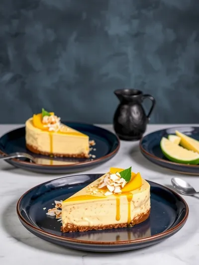 No Bake Vegan Mango Coconut Cheesecake - ready to serve
