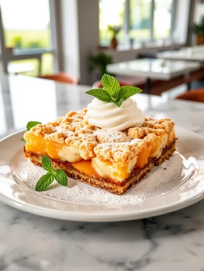Peaches and Cream Crumble Bars – Simple Sweet Dessert - ready to serve