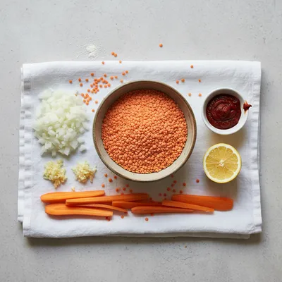 Turkish Red Lentil Soup - ingredients preparation