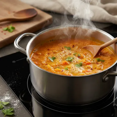 Turkish Red Lentil Soup - cooking process
