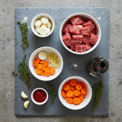 French Beef Bourguignon Recipe for a Rich Dinner - ingredients preparation