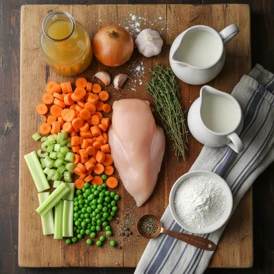 Healthy Chicken Pot Pie Soup Recipe - ingredients preparation