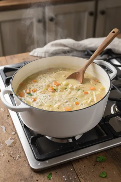 Healthy Chicken Pot Pie Soup Recipe - cooking process