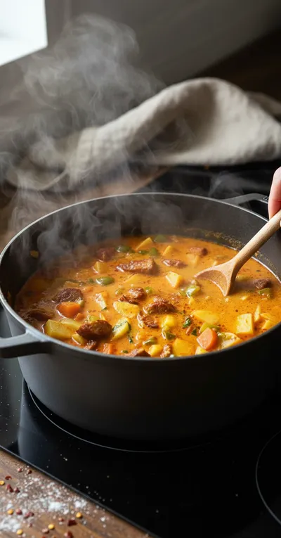 Spanish Potato Soup with Chorizo Recipe - cooking process