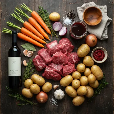 Red Wine Braised Beef Stew Recipe - ingredients preparation