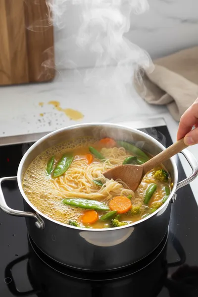 Thai Vegetable Noodle Soup for a Healthy Meal - cooking process