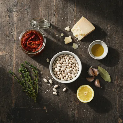 One Pot Creamy Sundried Tomato White Beans Recipe - ingredients preparation