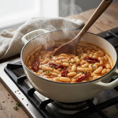 One Pot Creamy Sundried Tomato White Beans Recipe - cooking process