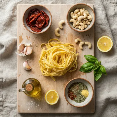 Creamy Sun-Dried Tomato Vegan Pasta Recipe - ingredients preparation