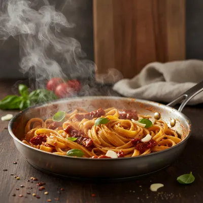 Creamy Sun-Dried Tomato Vegan Pasta Recipe - cooking process