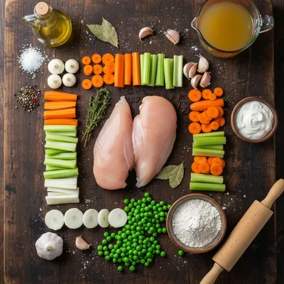 Healthy Chicken Pot Pie Soup Recipe - ingredients preparation