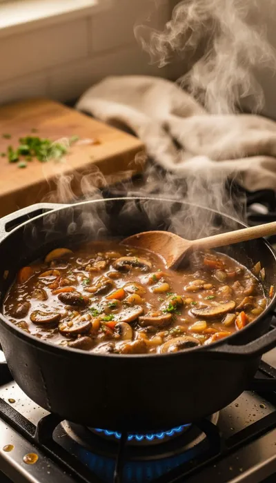 Vegan Mushroom Stew Recipe - Easy & Healthy - cooking process