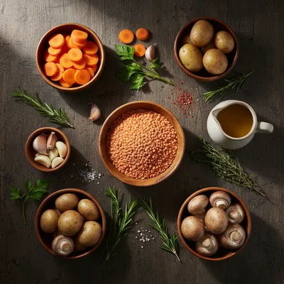 Easy Vegan Hotpot with Lentils Recipe - ingredients preparation