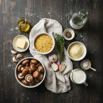 Creamy Mushroom Orzo Recipe (One-Pot) - ingredients preparation