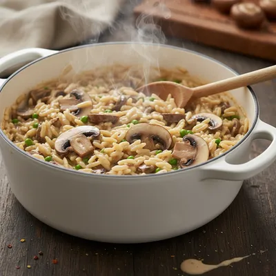 Creamy Mushroom Orzo Recipe (One-Pot) - cooking process