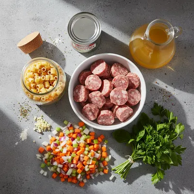 Italian Sausage Pasta Soup - ingredients preparation