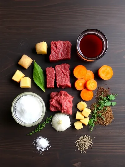 Red Grape Juice-Braised Beef Stew with Potatoes & Carrots - ingredients preparation