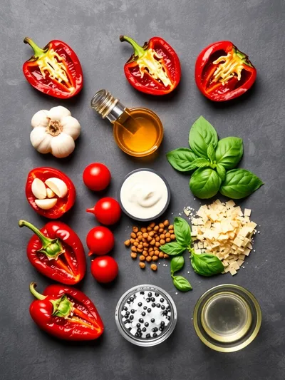Roasted Red Pepper Garlic Pasta Sauce - ingredients preparation