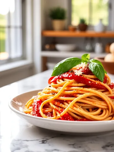 Roasted Red Pepper Garlic Pasta Sauce - cooking process