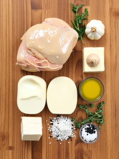 Skillet Chicken Thighs in Creamy Garlic Sauce - ingredients preparation