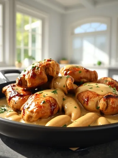 Skillet Chicken Thighs in Creamy Garlic Sauce
