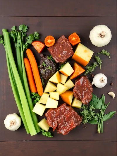 Slow-Cooked Beef and Vegetable Stew - ingredients preparation