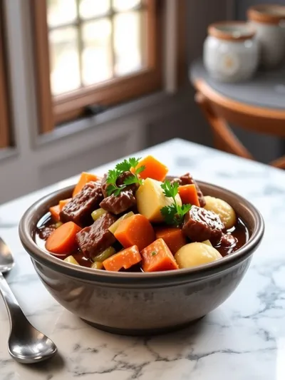 Slow Cooker Beef Stew – Tender Beef & Hearty Veggies - ready to serve