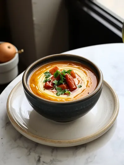 Spanish Potato Soup With Beef Chorizo - ready to serve