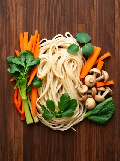 Thai Vegetable Noodle Soup - ingredients preparation