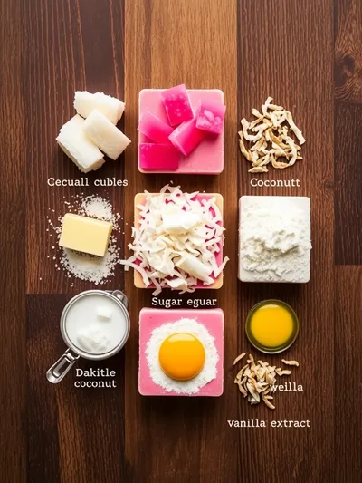 Vintage Australian Pink Jelly Coconut Cakes - ingredients preparation