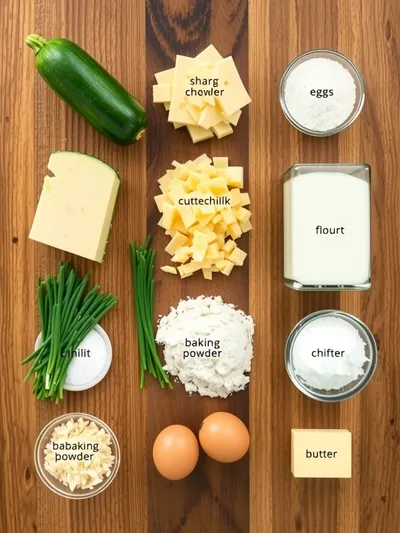 Zucchini Cheddar Cheese & Chive Buttermilk Quick Bread - ingredients preparation